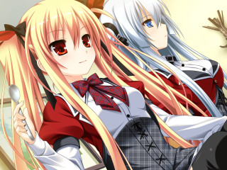 Anime girls blonde hair red 2 - a bow tie free wallpaper