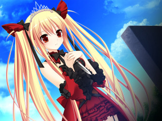 Anime girl blonde hair red 6 - a microphone free wallpaper