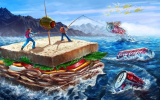 Fishing sandwich ocean soda fish - two person free wallpaper for desktop