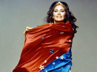 Woman red white blue cape - feminist free wallpaper