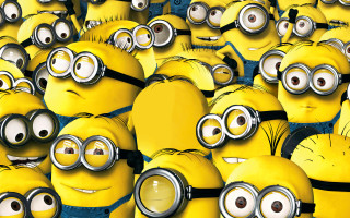 Yellow minions closed eyes group - incoherent free wallpaper