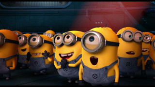 Minions group standing eyes closed - despicable free wallpaper
