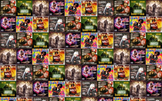 Man guitar woman guitar collage - maximalist free wallpaper for desktop