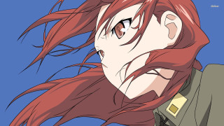 Woman red hair green jacket - a blue sky behind her free wallpaper