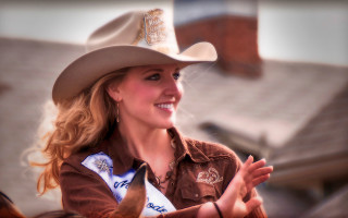 Woman cowboy hat sash neck - her neck and chest free wallpaper