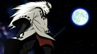 Man white hair sword full - moon free wallpaper