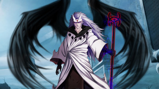 Man sword demonwings building sky - his back free wallpaper for desktop