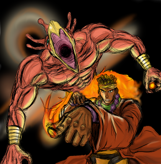 Man fireball demon glowing eyeball - a drawing of a man free wallpaper for tablet