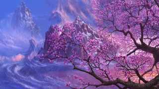 Mountain river trees purple sky - a river and trees free wallpaper