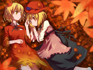 Anime girls field leaves hands - a field of leaves free wallpaper