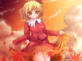 Woman red dress cloud red - white collar free wallpaper