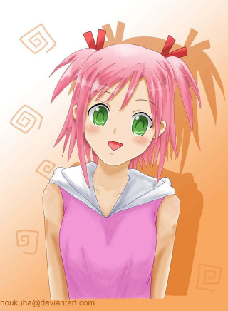 Pink hair green eyes hoodie - anime art free wallpaper for mobile