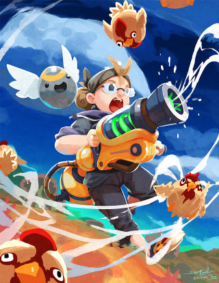 Cartoon character gun birds flying - game art free wallpaper for mobile