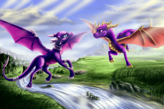 Purple dragon flying stream grass - a stream running free wallpaper