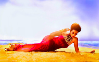 Woman red dress beach legs - contemporary free wallpaper for desktop