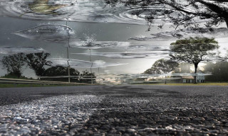 Trees street clouds water droplets - a street free wallpaper for desktop