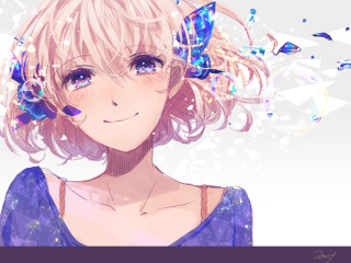 Girl blonde hair blue eyes - butterfly free wallpaper