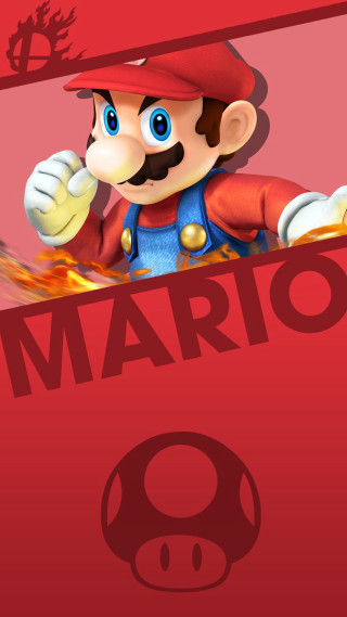 Mario holding sign red background - free 3d render wallpaper