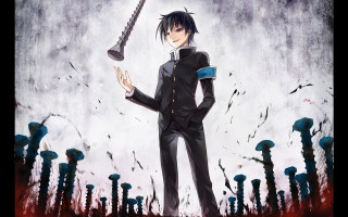 Man black suit sword mushrooms - a full moon free wallpaper