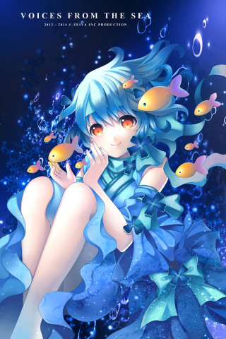 Girl blue hair fish hand - flowery free wallpaper