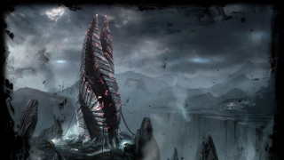 Futuristic building giant spire dark - a dark landscape free wallpaper