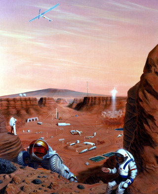 Man space suit red planet - free sci-fi wallpaper for mobile