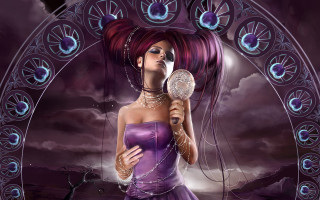 Woman purple dress holding mirror - dark fantasy art free wallpaper for desktop