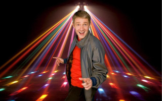 Man colorful light show hologram - his hands out free wallpaper