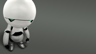 Robot sitting ground open eyes - a robot free wallpaper