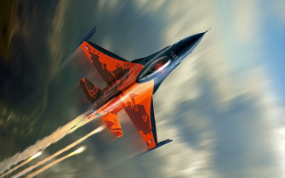 Red black jet flying cloudy - a jet engine free wallpaper