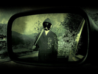 Hooded person reflection rearview mirror - rear free wallpaper
