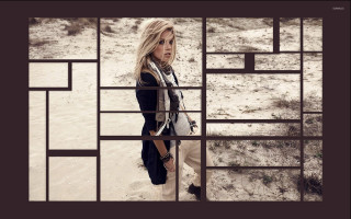 Woman window handbag scarf standing - dynamic composition free wallpaper