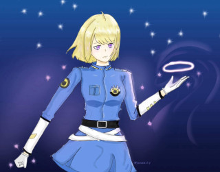 Cartoon blue uniform halo starry - a blue uniform holding free wallpaper