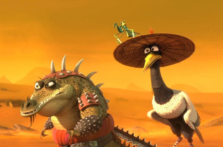 Bird dinosaur desert man horse - a desert scene free wallpaper