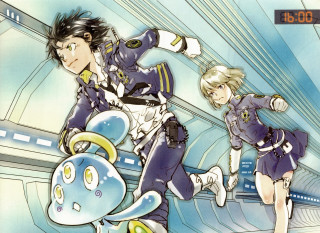 Anime couple space station blue - robot free wallpaper