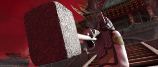 Cartoon character red background stairs - a red sky free wallpaper