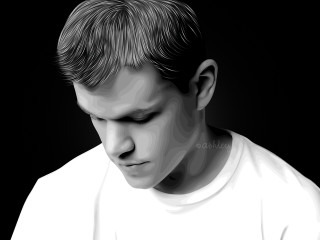 Man white shirt looking down - his cell phone free wallpaper