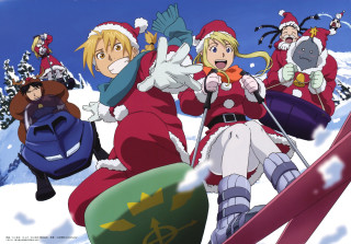 Santa skiers snow snowboard group - official free wallpaper