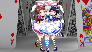 Anime girls dress stockings playing - card free wallpaper