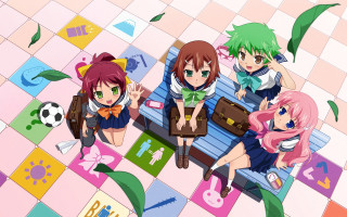 Anime girls bench luggage soccer - luggage free wallpaper