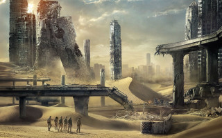 Futuristic city bridge sand dunes - free sci-fi wallpaper