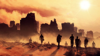 Group people dirt field city - apocalyptic free wallpaper