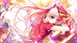 Girl longhair redshirt anime fire - her arm behind her back free wallpaper