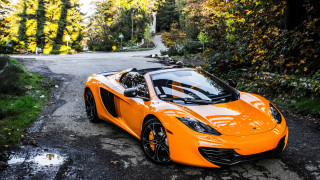 Bright orange sports car parked 7 - a small stream free wallpaper