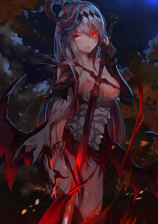 Woman sword demon outfit holding - holding free wallpaper for mobile