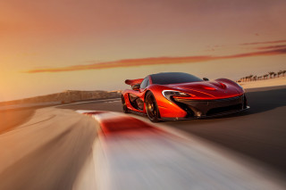 Red sports car driving sunset - f 8 aperture free wallpaper