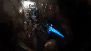 Man sword cave demon back - back and a demon free wallpaper