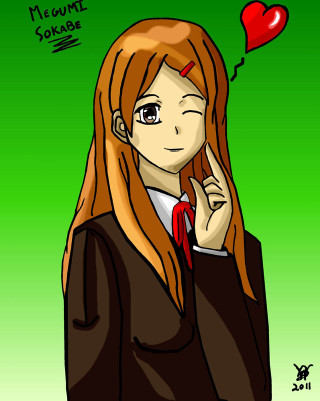 Girl long hair red heart - a finger free wallpaper