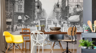 Dining room city street mural - dining free wallpaper