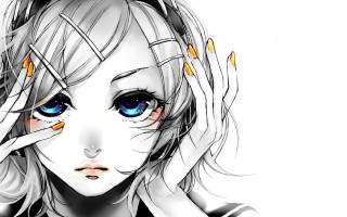 Girl blue eyes yellow nails - a drawing of a girl free wallpaper for desktop